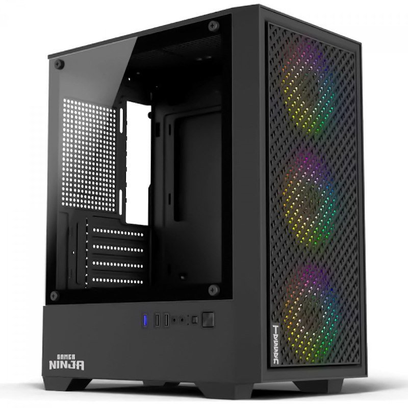 Gabinete Gamer Ninja Tessen, Mid Tower, Vidro Temperado, M-ATX, Com 3 Fans Rainbow, Sem Fonte, Preto, GN-CS-MTBSF 🛒