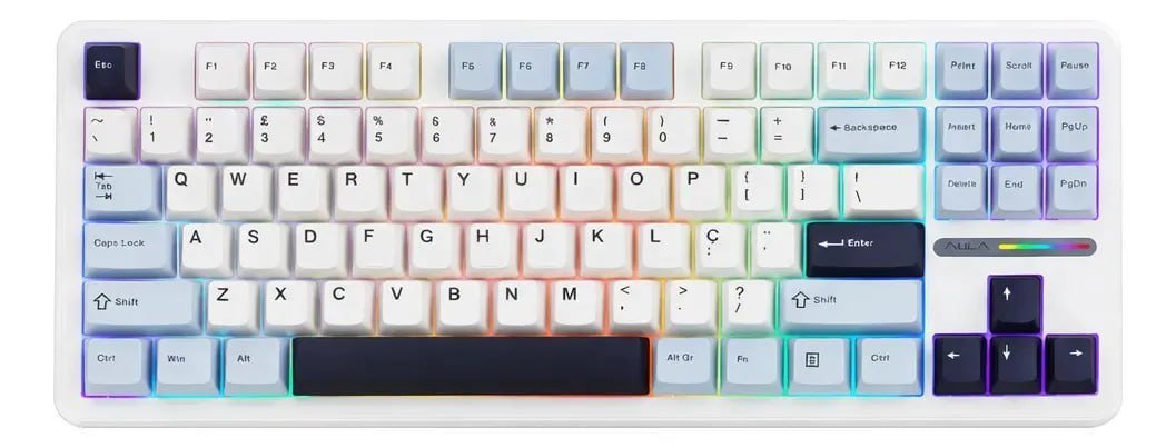 Teclado Mecânico Aula F87 Branco RGB 87% Sem Fio 🛒