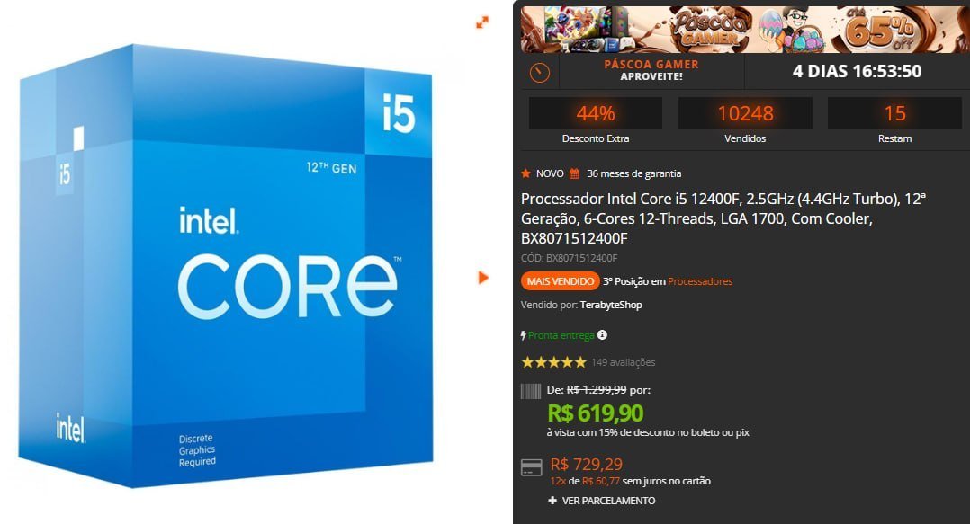 Processador Intel Core i5 12400F 🛒