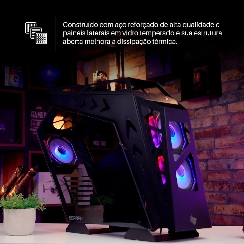 🔥 Gabinete Gamer Pichau Seraph, RGB, Mid-Tower, Lateral de Vidro, Com 3 Fans, Preto