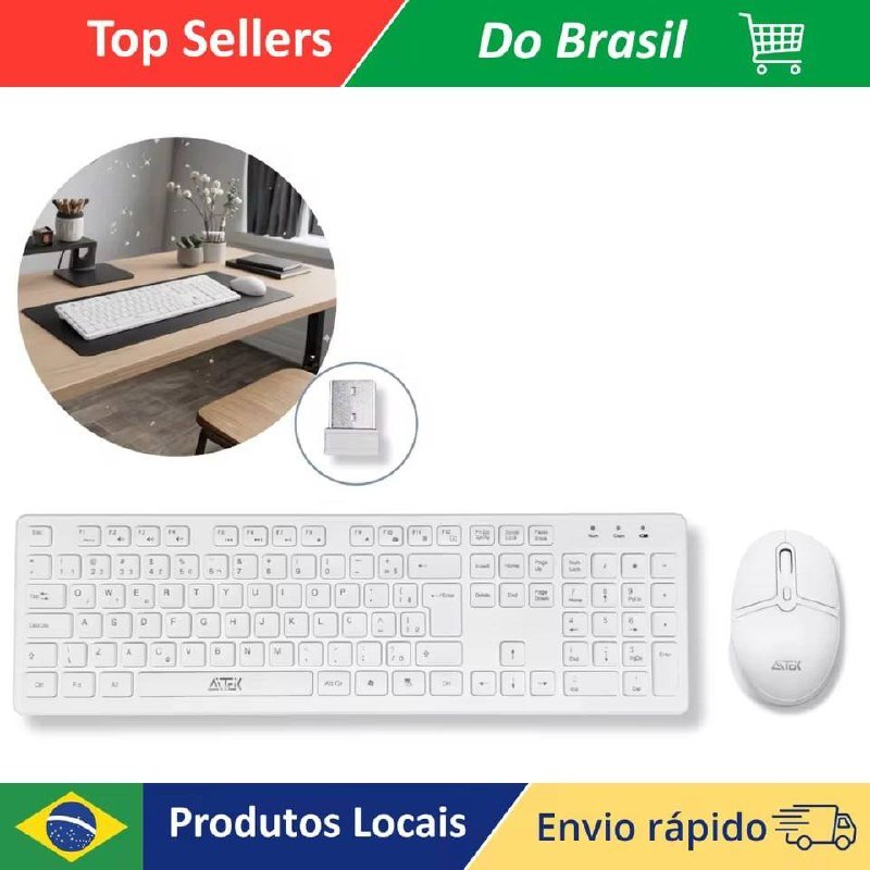 🔥 Kit Teclado e Mouse Sem Fio Branco