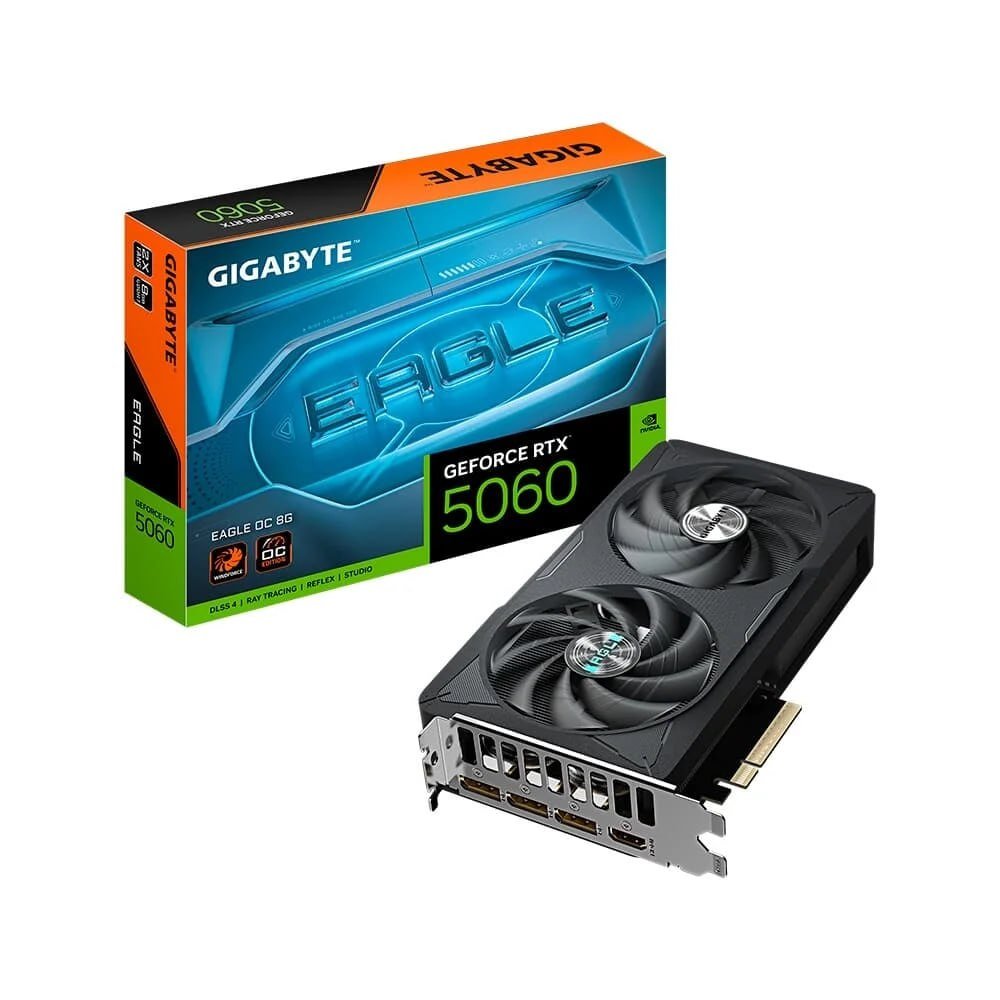 🔥 Placa de Vídeo Gigabyte RTX 5060 EAGLE OC 8G NVIDIA GeForce, 8GB GDDR7, 128bits, DLSS, Ray Tracing