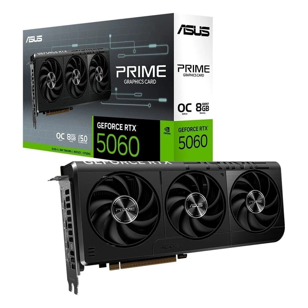 🔥 Placa de Vídeo ASUS PRIME RTX 5060 O8G NVIDIA GeForce, 8GB GDDR7, 2595MHz, 128 bits, DLSS 4, Triple Fan, Ray Tracing - PRIME-RTX5060-O8G