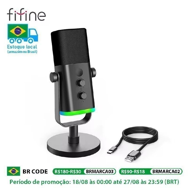 Microfone Dinâmico Fifine AM8 RGB 🛒