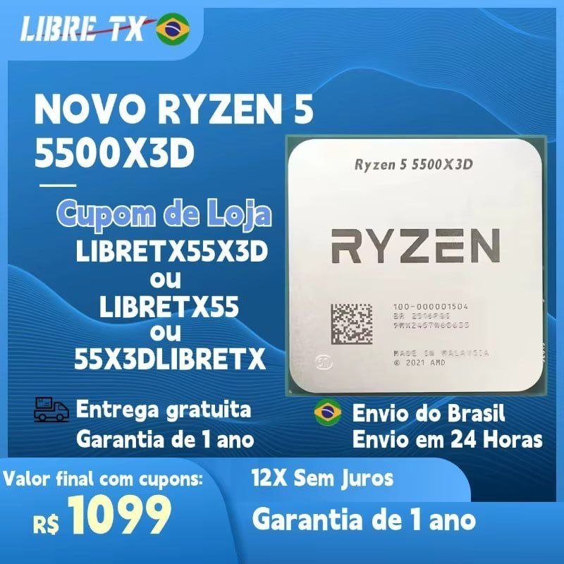 🔥 Processador AMD Ryzen 5 5500X3D Novo ( ESTOQUE RENOVADO )