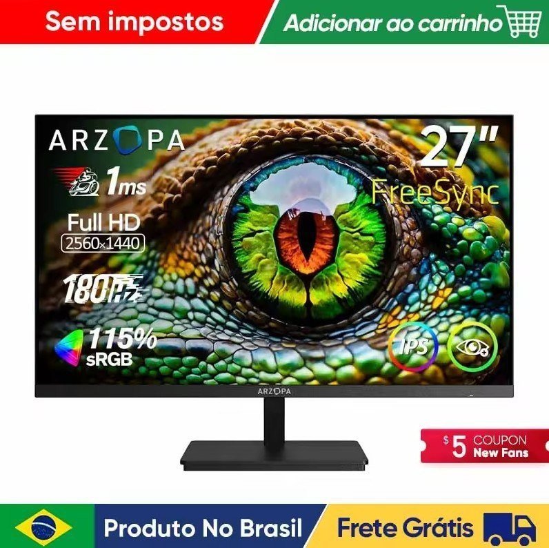 Monitor Arzopa Gamer 27" QHD Fast IPS 180Hz 1Ms HDMI 🛒