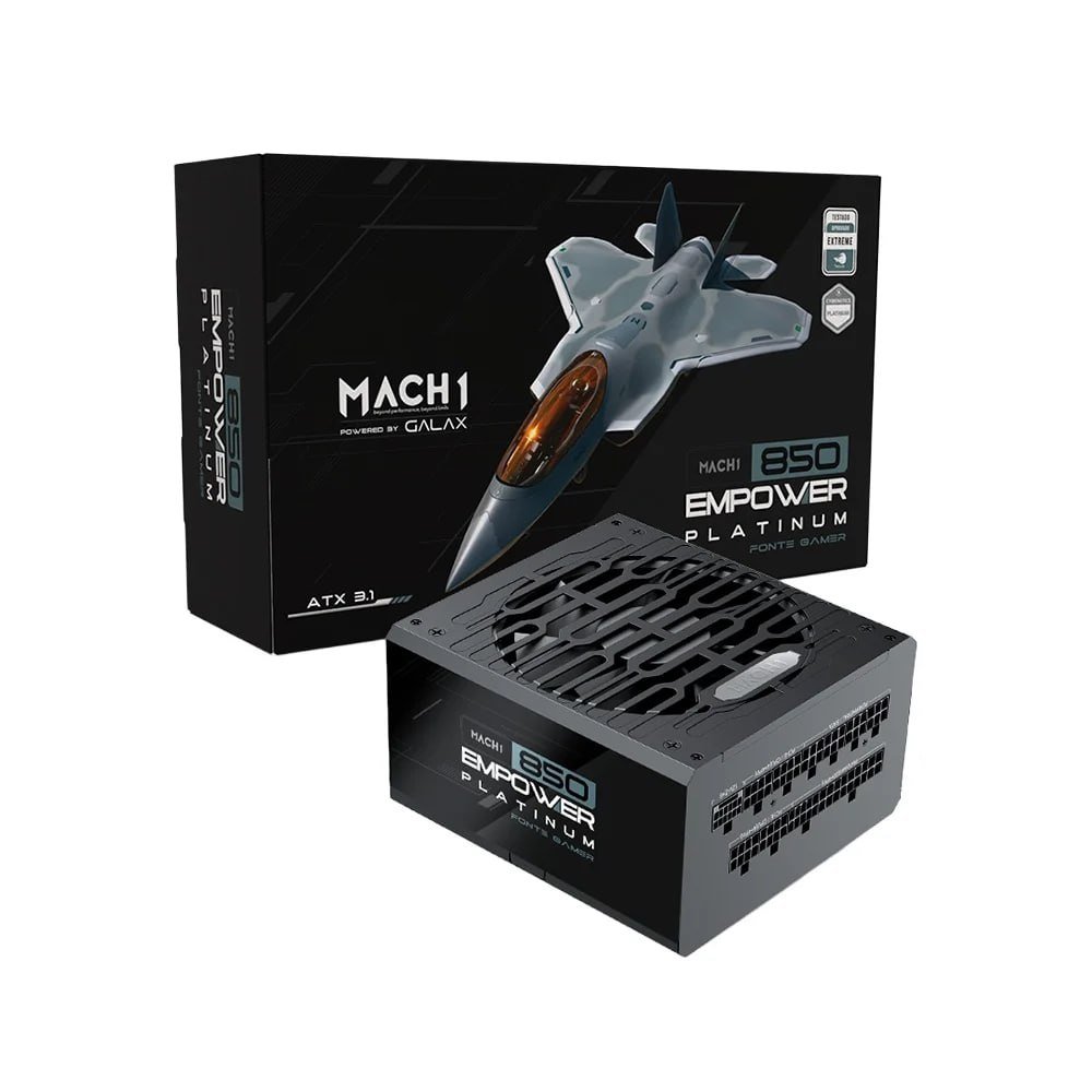 🔥 FONTE MACH1 EMPOWER, 850W, CYBENETICS PLATINUM, MODULAR, PFC ATIVO, PRETO