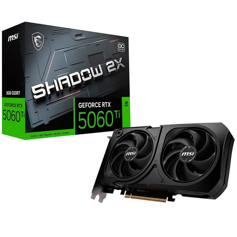 🔥 Placa De Vídeo MSI GeForce RTX 5060 Ti Shadow 2X OC Plus, Nvidia, 8GB, GDDR7, 128-Bit - G506T-8S2CP