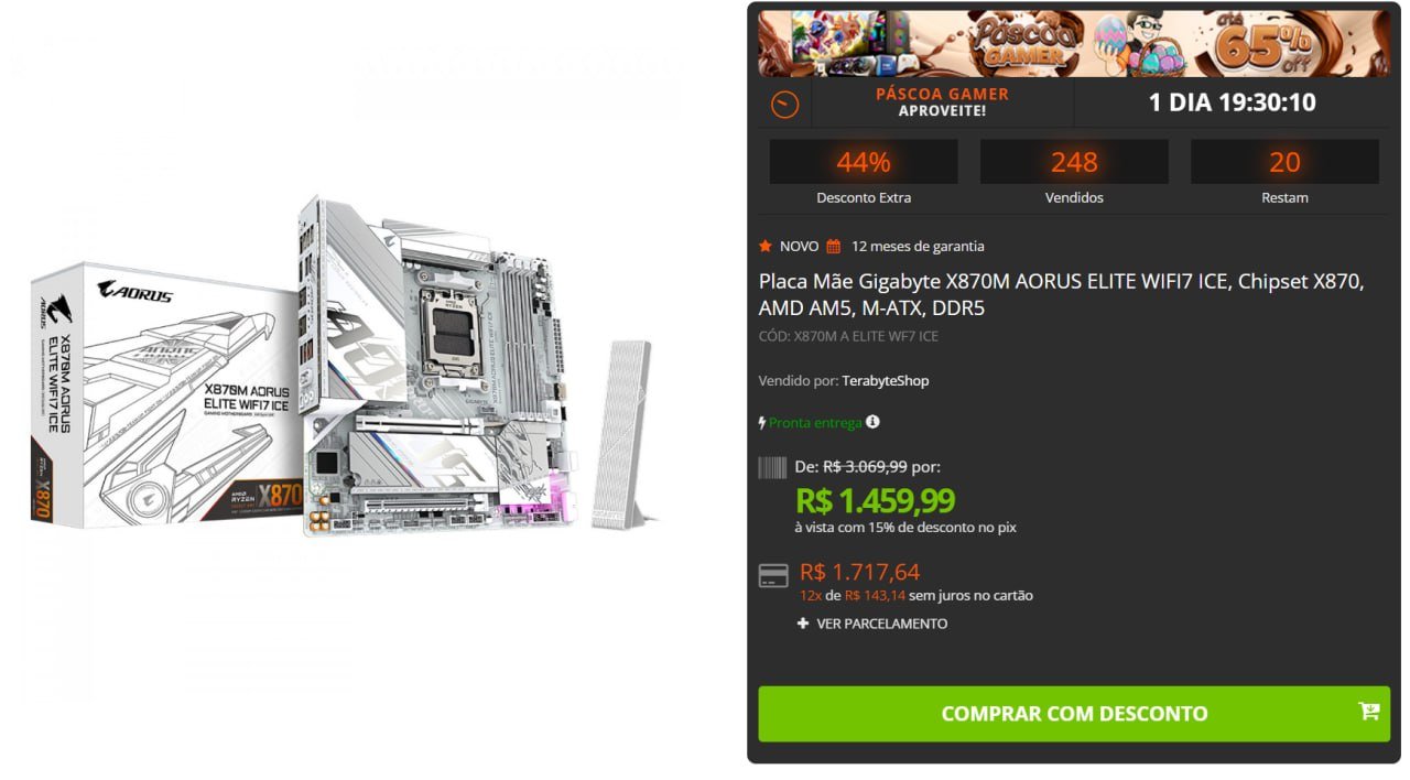 Placa Mãe Gigabyte X870M AORUS ELITE WIFI7 ICE 🛒