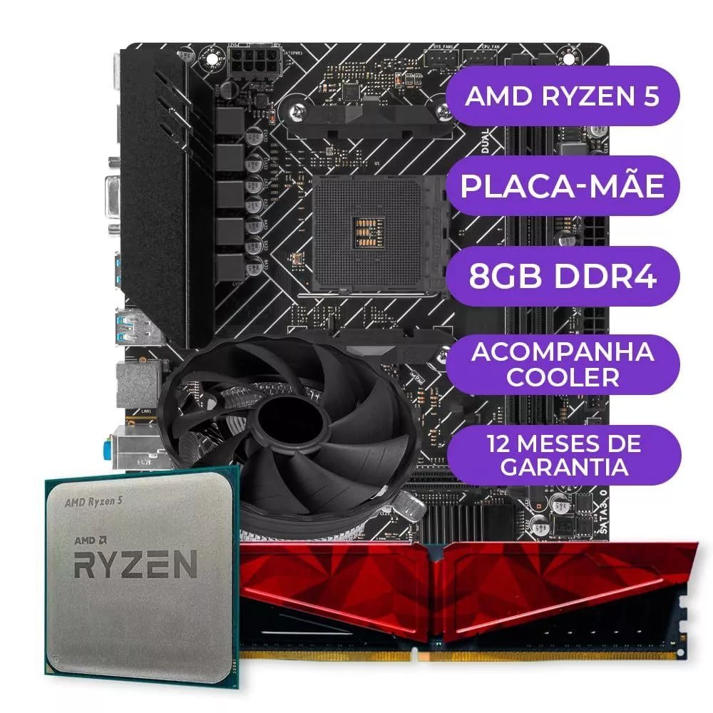 Kit Upgrade Gamer AMD Ryzen 5 3400G + Placa Mãe + 8GB DDR4 🎮