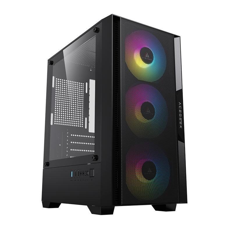 Gabinete Gamer Acegeek Stratus Mesh, Rainbow, Mid-Tower, Lateral de Vidro, Com 3 Fans, Preto 🛒
