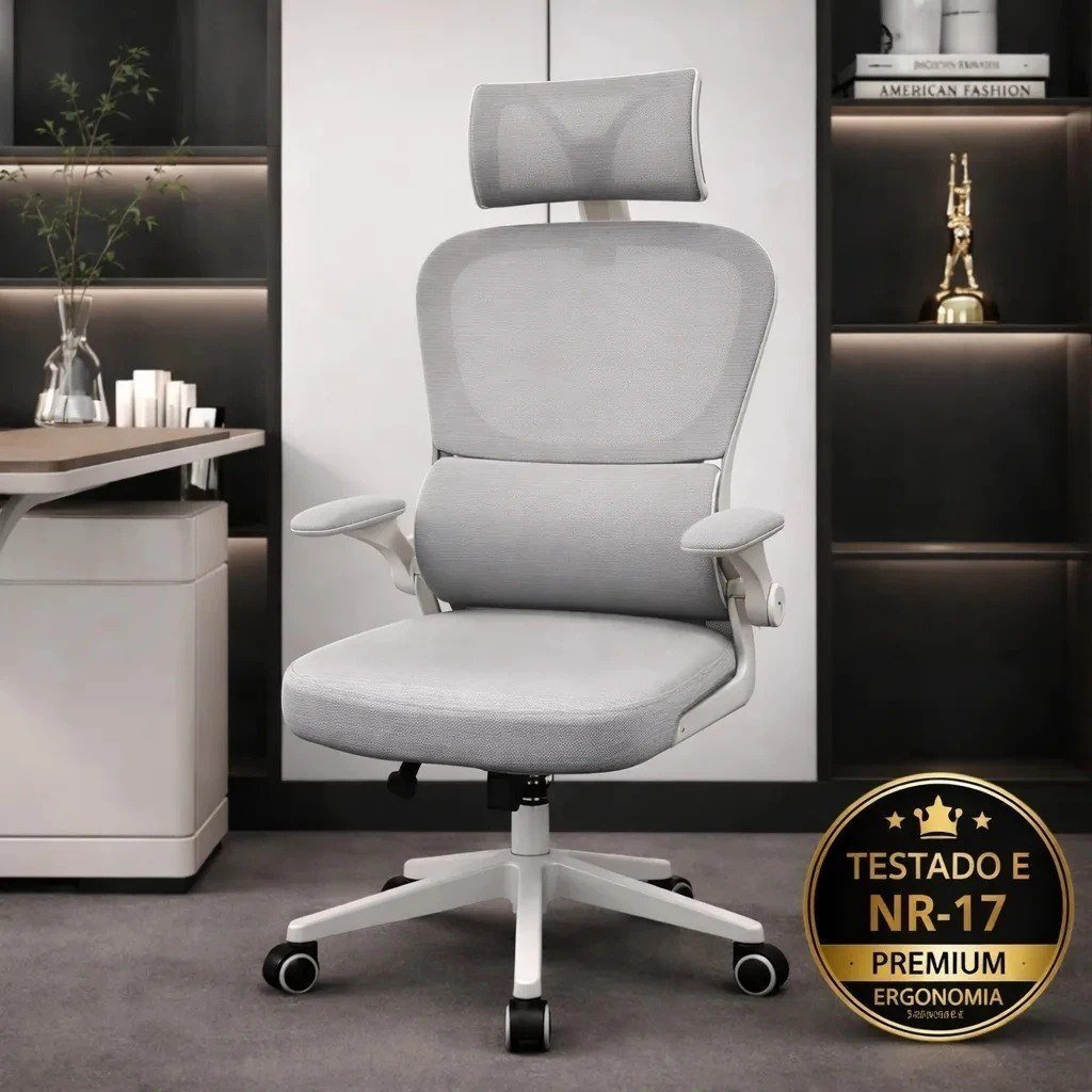 Cadeira de Escritório Ergonômica cinza Giratória com Apoio Lombar e Braços Ajustáveis 🛒