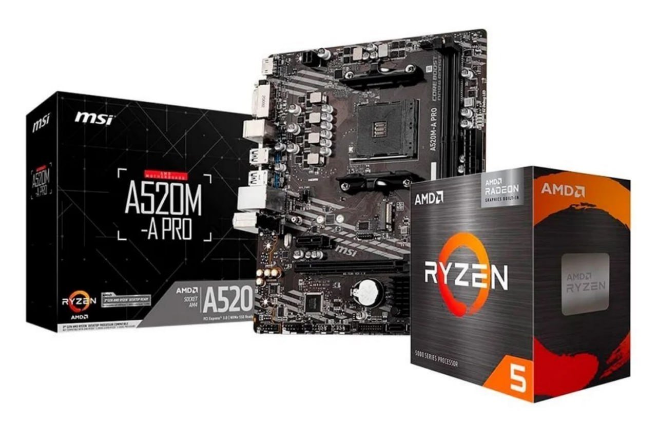 Kit Upgrade AMD Ryzen 5 5600GT + Placa-Mãe MSI A520M-A PRO 🛒