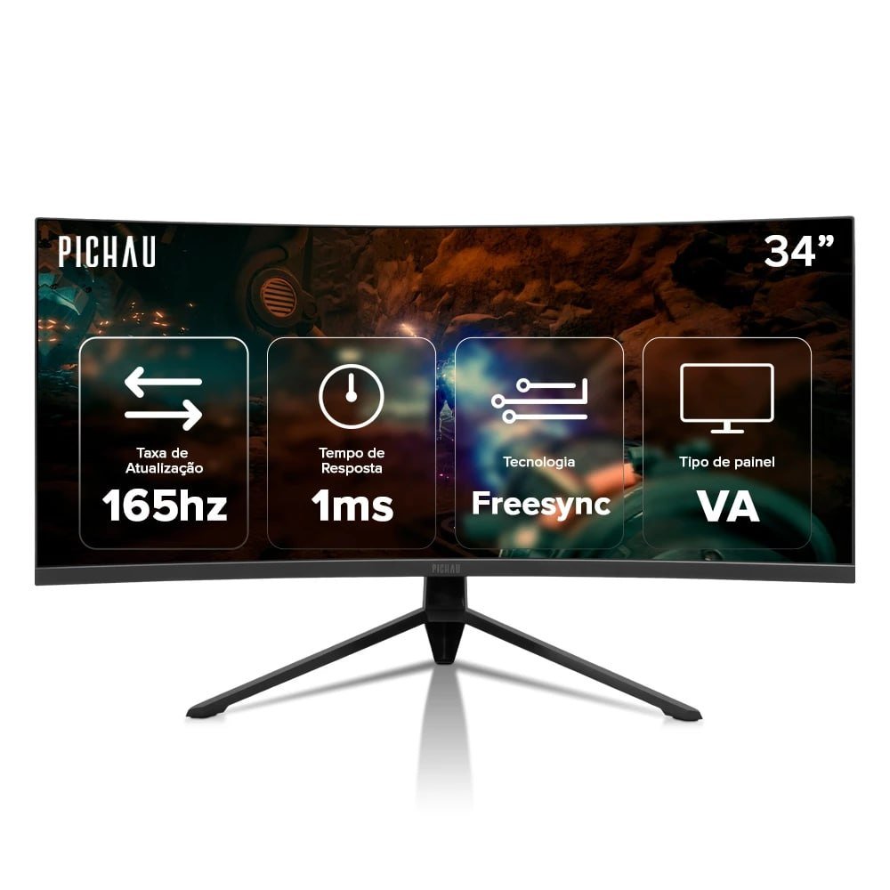 Monitor Gamer Pichau Nexus 34 GO, 34 Pol, VA, Ultrawide, Curvo WQHD, 1ms, 165Hz, HDMI/DP 🛒