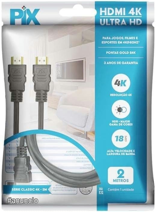 Cabo HDMI 2.0 4K HDR 19P 2M Pix Gold, Preto 🛒