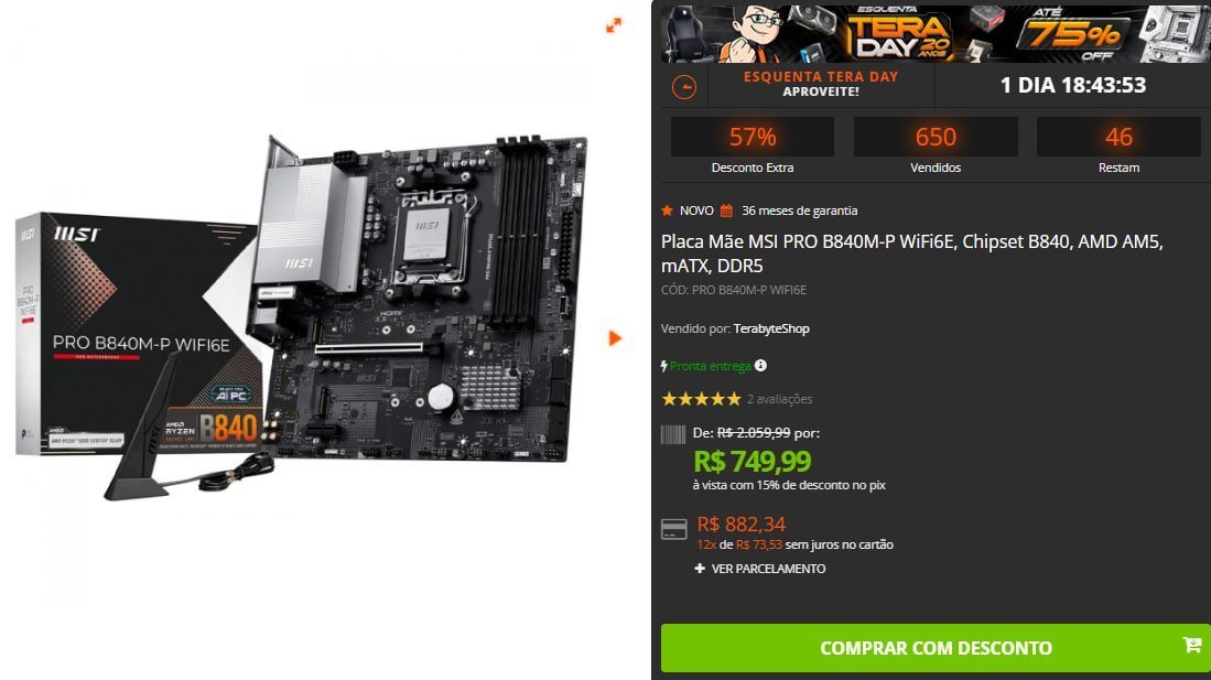 Placa Mãe MSI PRO B840M-P WiFi6E 🛒