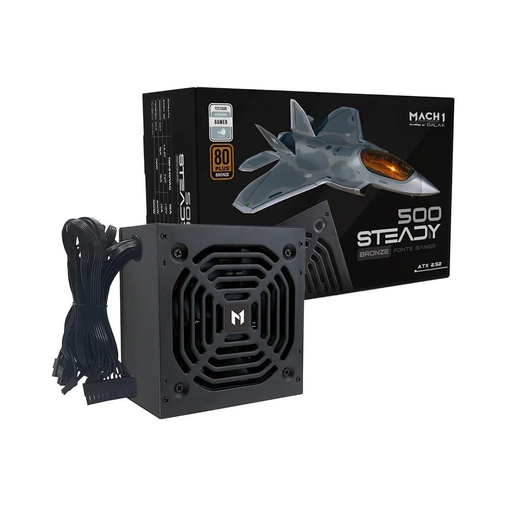 Fonte MACH1 Steady, 500W, 80 Plus Bronze, PFC Ativo, Preto 500Steady 🛒