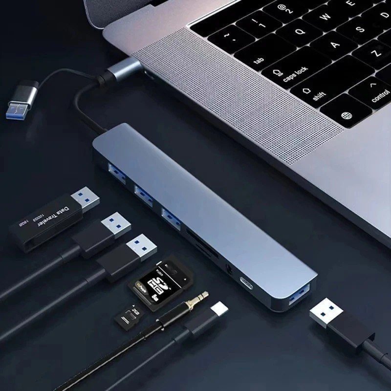 Hub USB Type C 8 Em 1 Com Leitor De Cartão Divisor 3.0 2.0 SD TF Docking Station BOMBOM 🛒