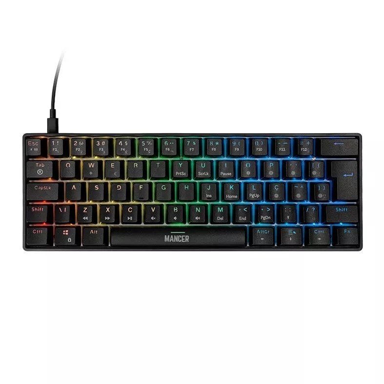TECLADO MECANICO GAMER TGT SHERMAN COMPACTO, RAINBOW, ABNT2, SWITCH AZUL, PRETO 🛒