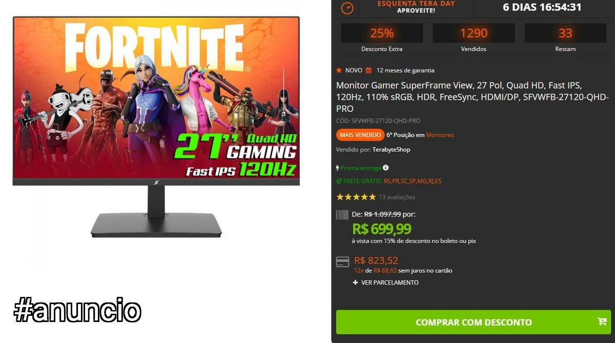 Monitor Gamer SuperFrame View 27" Quad HD 120Hz 🛒