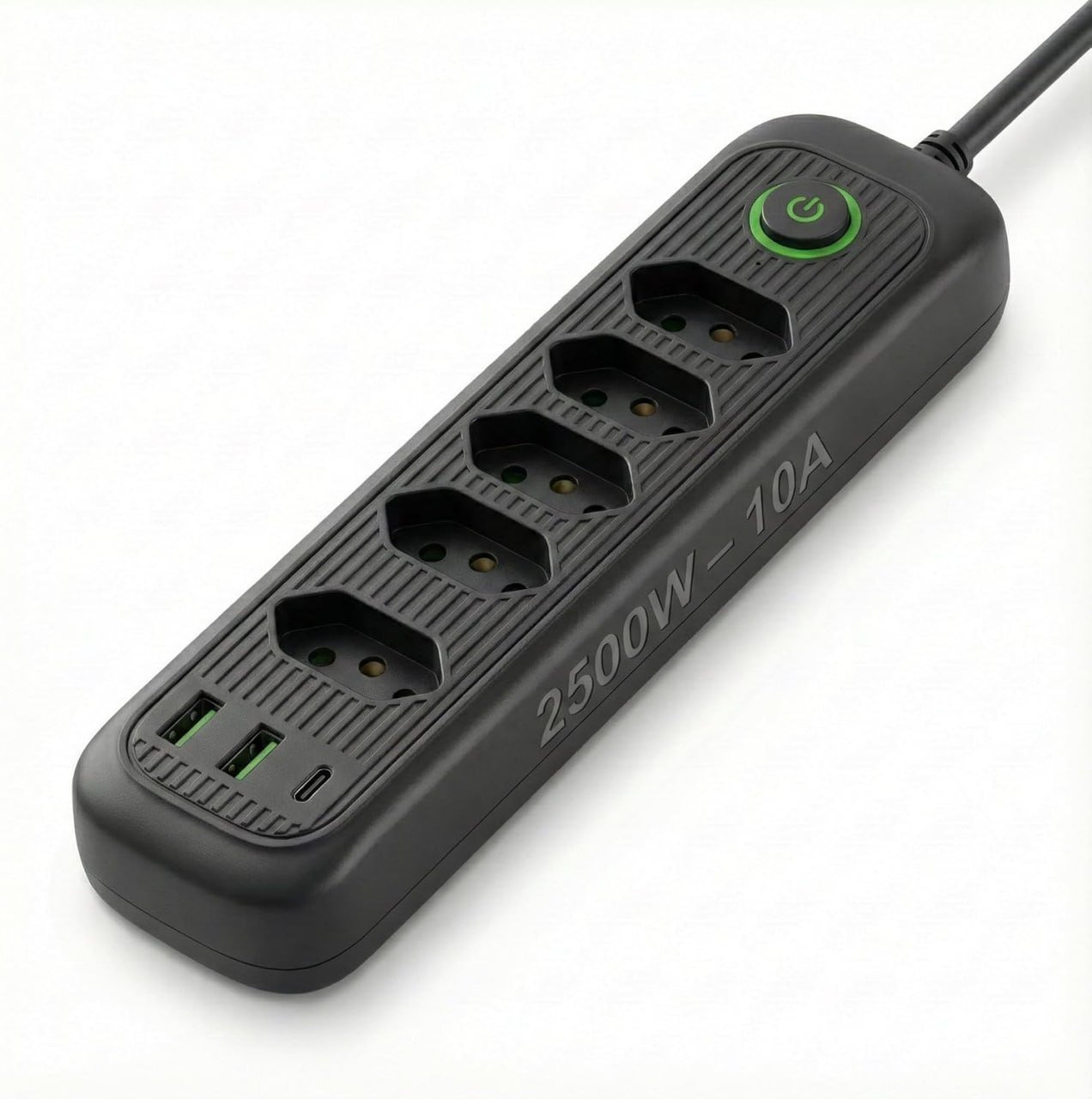 Régua de energia com 5 tomadas + USB + Tipo-C 🛒