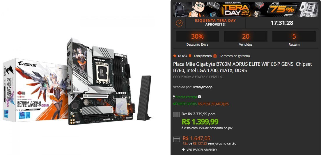 Placa Mãe Gigabyte B760M AORUS ELITE WIFI6E-P GEN5 🛒