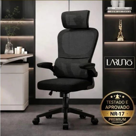 Cadeira Ergonômica Preta Giratória com Apoio Lombar e Braços Ajustáveis 🛒