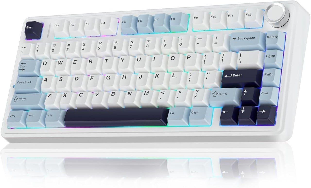 Teclado Mecânico AULA F75 Azul Glacial 75% Sem Fio BT5.0/2.4GHz/USB-C Hot-Swappable RGB 🛒