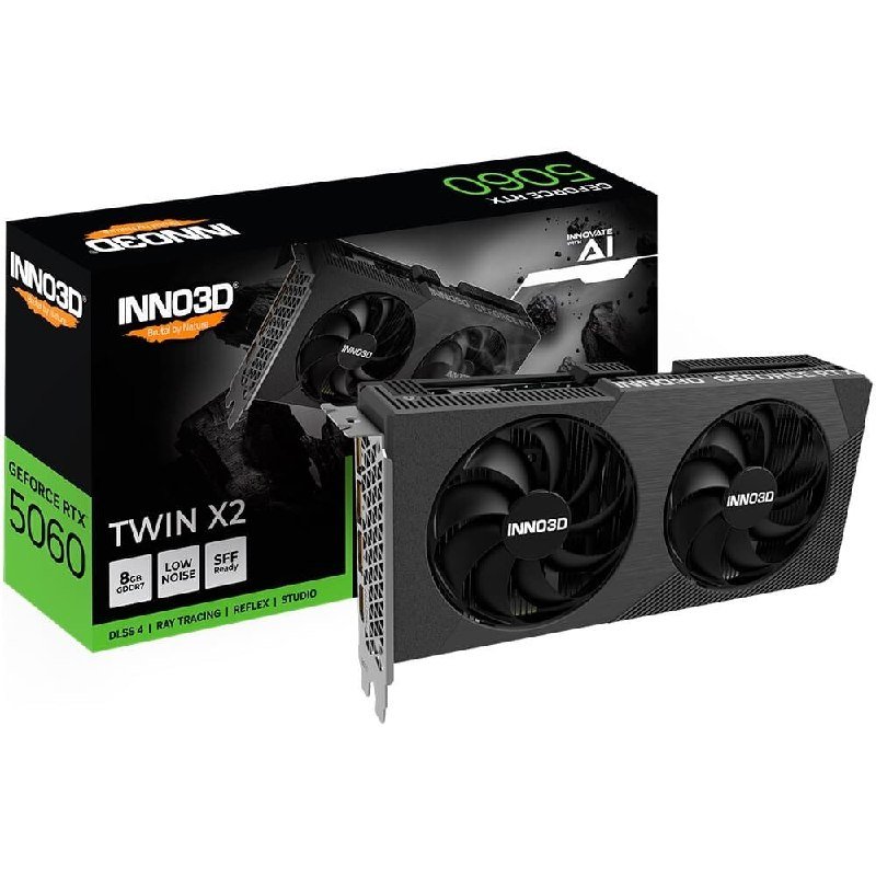 Placa de Video Inno3D RTX 5060 Twin X2 NVIDIA Geforce, 8GB, 128bits, 2497MHz, FP4 e DLSS 4, Ray Tracing N50602-08D7-195071N 🛒