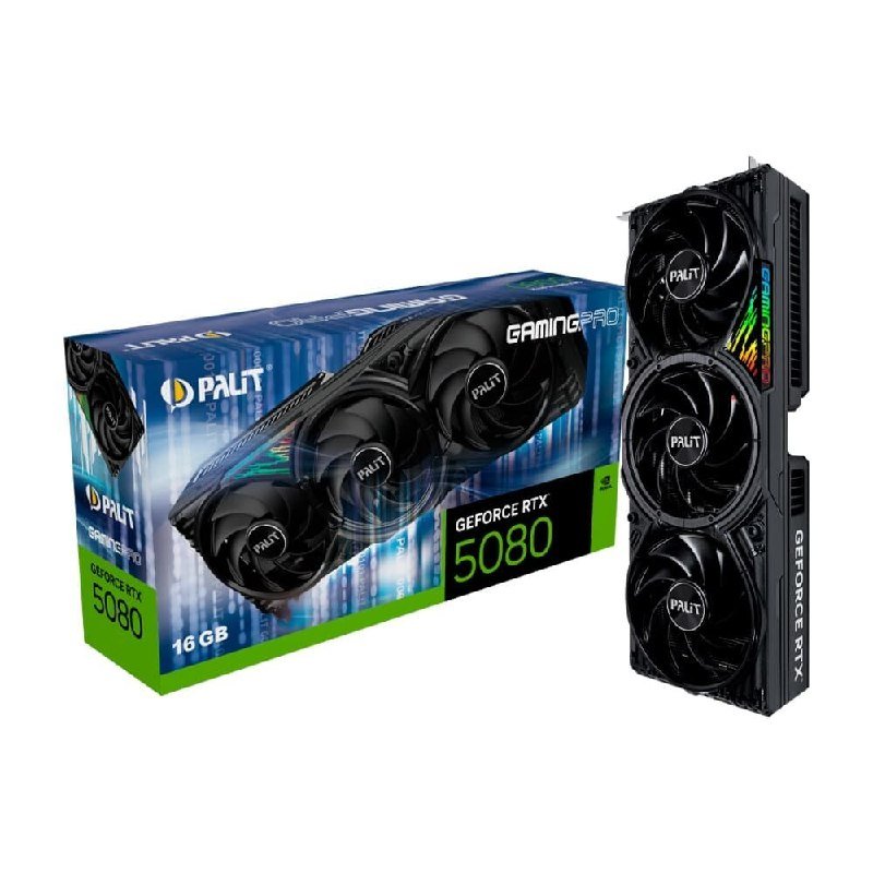 Placa de Vídeo Palit RTX 5080 GamingPro NVIDIA GeForce, 16GB, GDDR7, ARGB SYNC EVO, G-Sync, Ray Tracing, DLSS 4 NE75080019T2-GB2031A 🛒