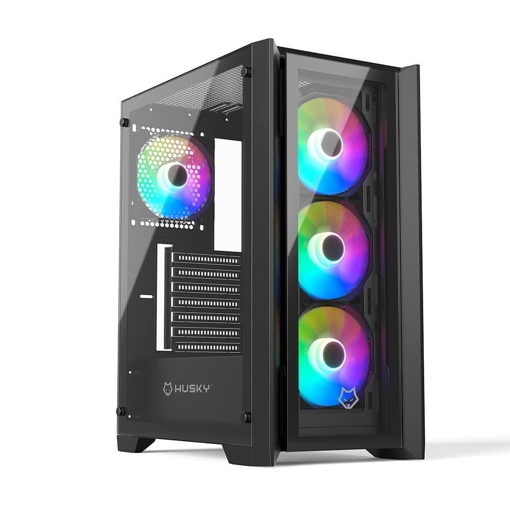 Gabinete Gamer Husky Dome 100, Mid Tower, ATX, Lateral e Frontal em Vidro, Sem FANs, Preto 🛒