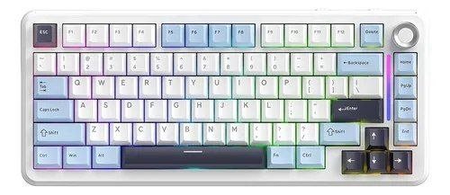 Teclado Mecanico Gamer F75 Sem Fio Tri Mode Rgb Free Wolf Glacier Blue Glacier Blue Silver Inglês Uk 🛒