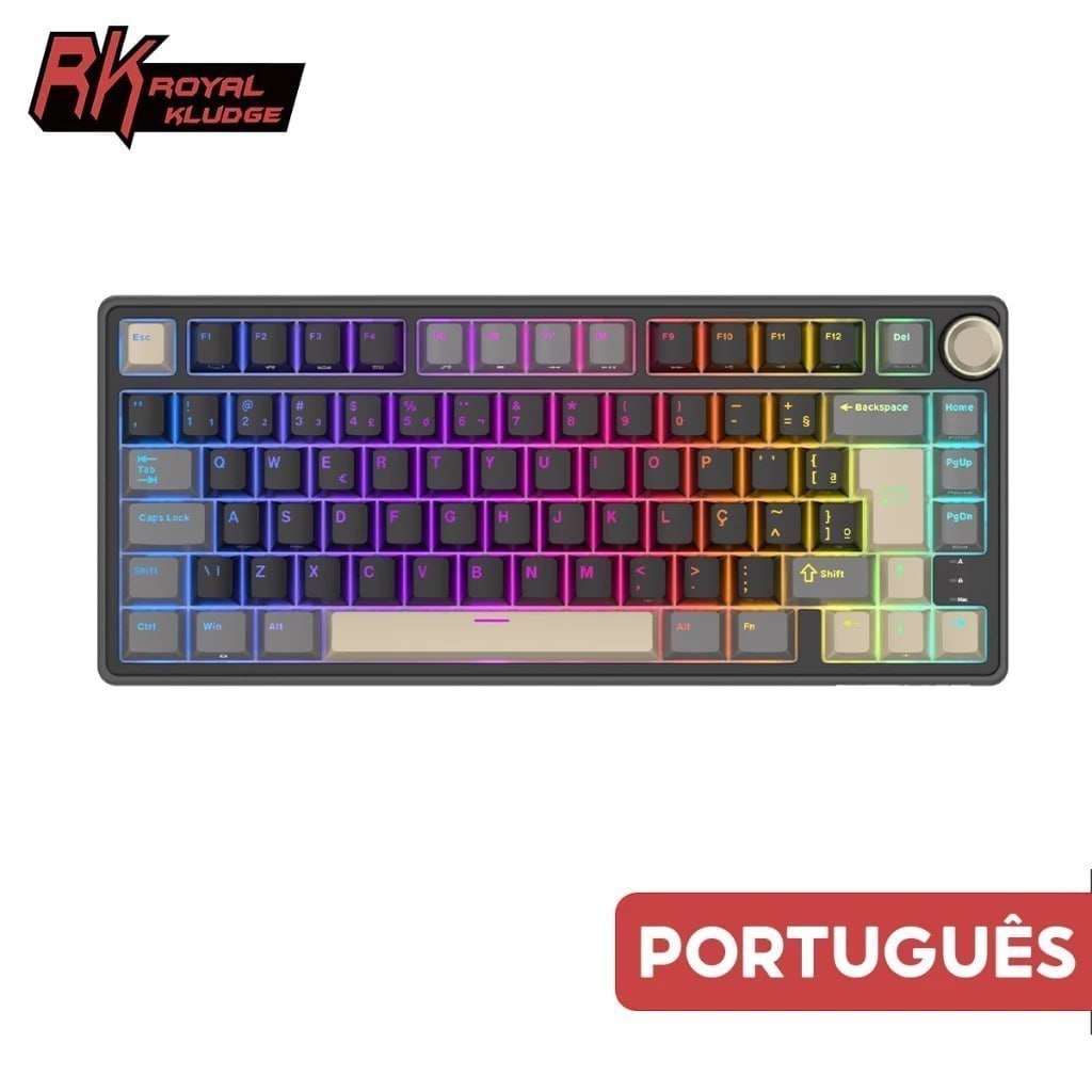 Teclado Mecânico Royal Kludge RK R75, RGB, PBT, Switch RK Hot Swap, Com Knob de Volume 🛒