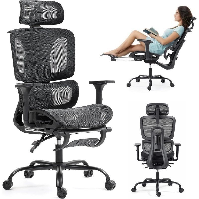 Cadeira De Escritório Ergonômica Mesh Com Apoio Para Pés Lombar 6D E Braços 3D Preta YESOP 🛒
