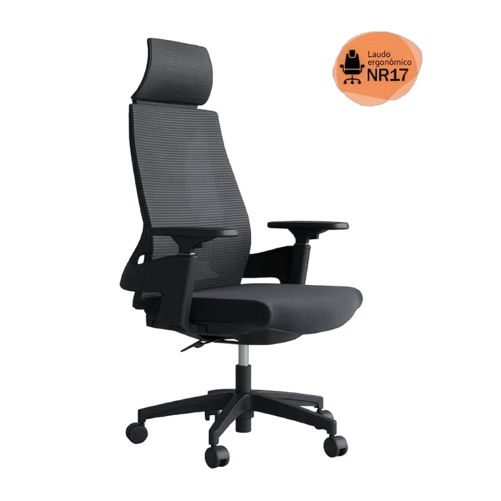 Cadeira de Escritório Presidente Ergonômica Giratória Modelo Toledo Cor Preta Certificada NR17 🛒