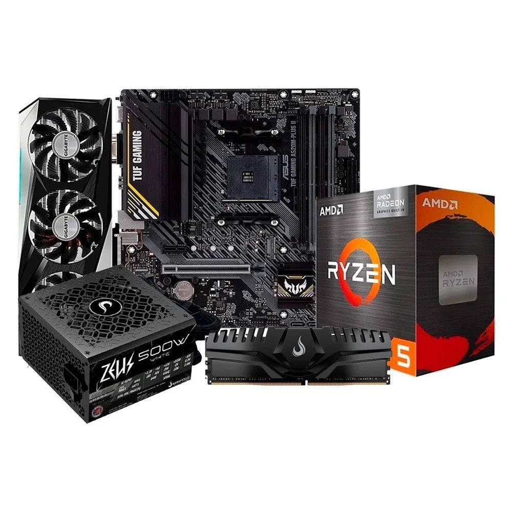 Kit Upgrade AMD Ryzen 5 5600GT, A520M-PLUS II DDR4, RAM 8GB, RX 7600 GAMING OC 8G, Fonte 500W 🛒