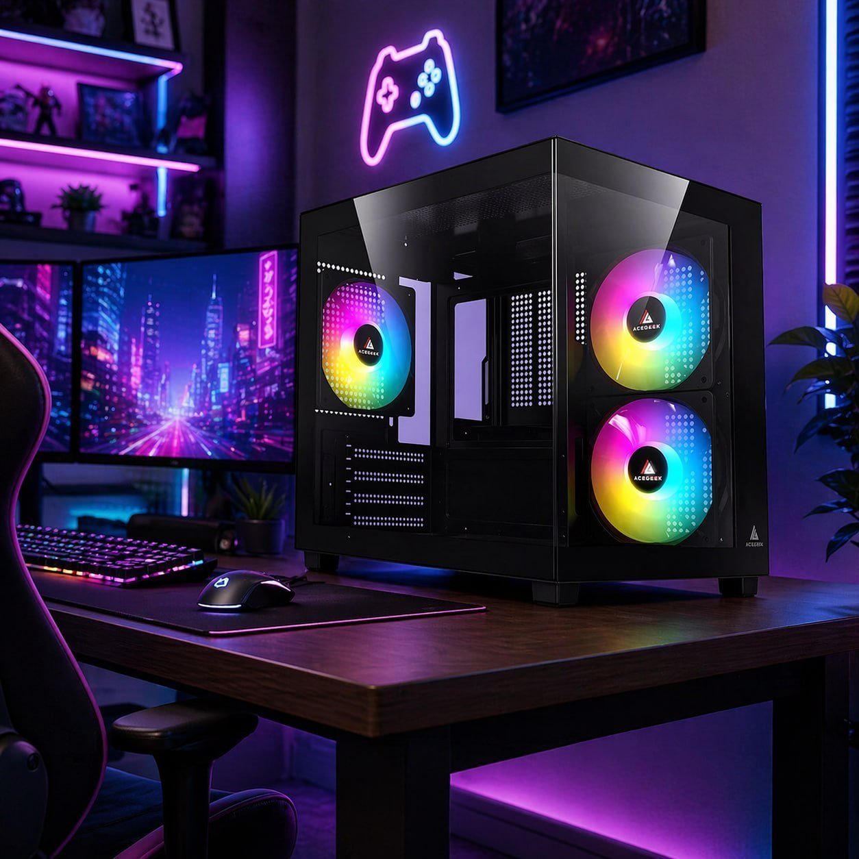 Gabinete Gamer Aquário Acegeek Ori Mini-Tower Lateral de Vidro, Com 3 Fans 🛒