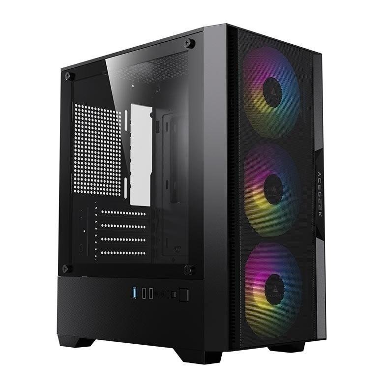 Gabinete Gamer Acegeek Stratus Mesh, Rainbow, Mid-Tower, Lateral de Vidro, Com 3 Fans, Preto 🛒