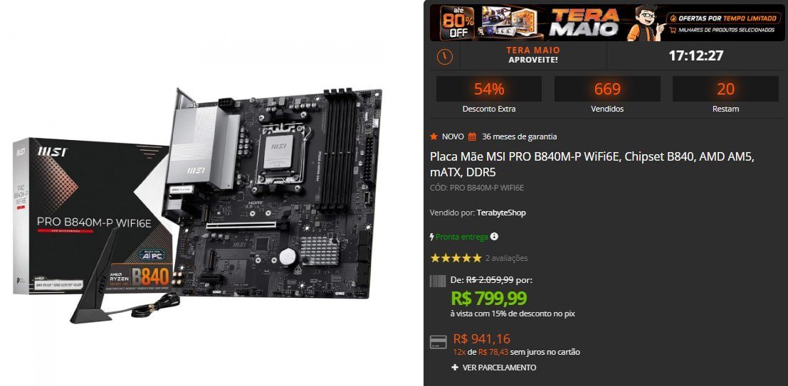 Placa Mãe MSI PRO B840M-P WiFi6E 🛒