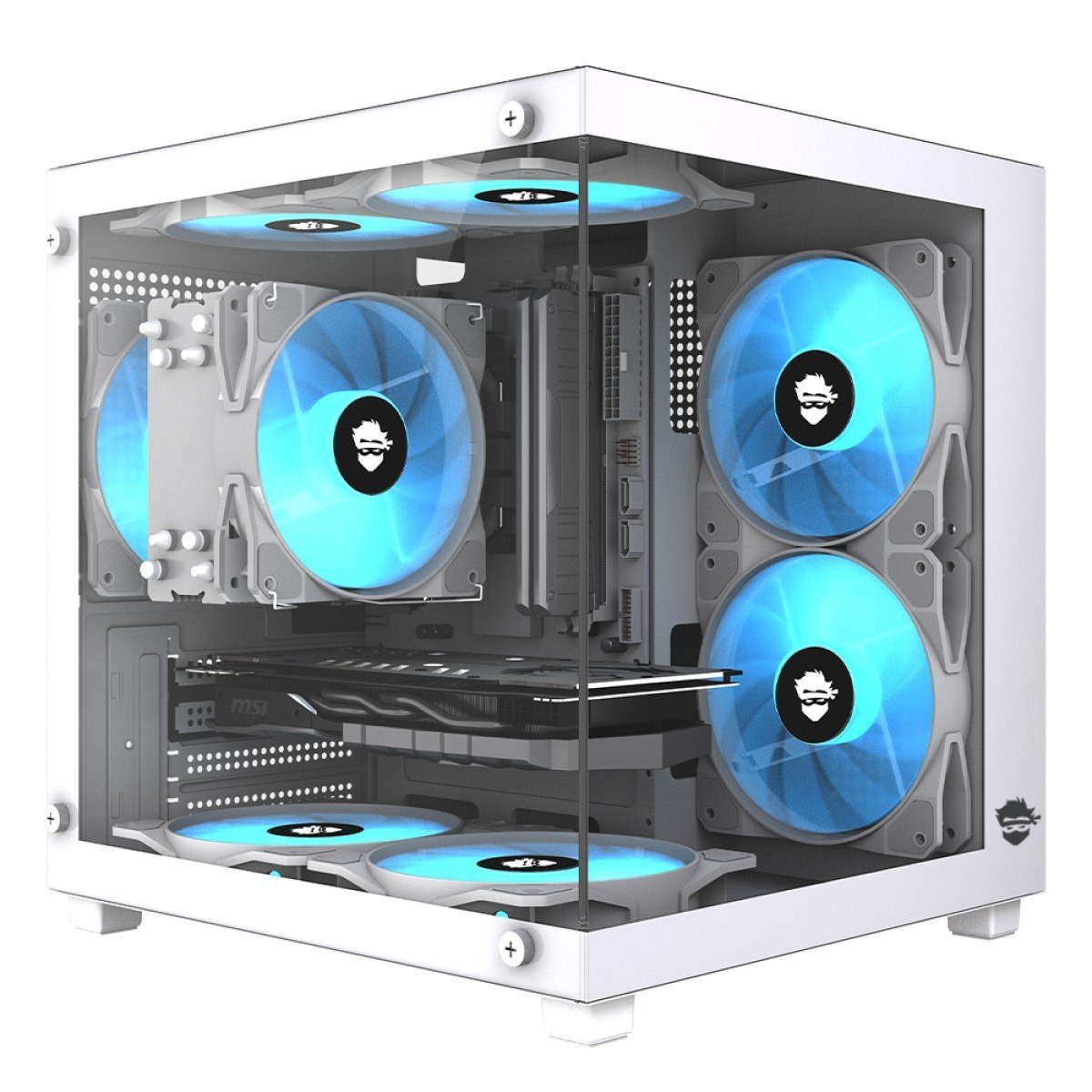 Gabinete Gamer Ninja Ryomaru Mini Tower Vidro Temperado Matx Sem Fonte Com 3 Fans Rainbow Branco 🛒