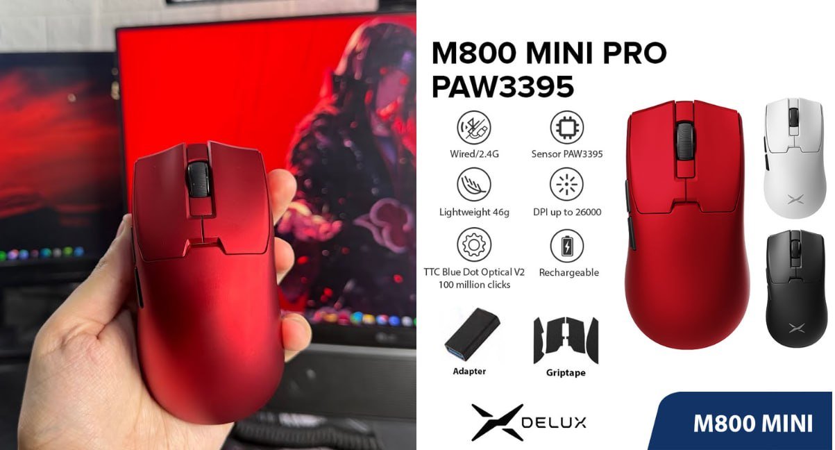 Mouse Gamer Delux M800 Mini Pro, PAW3395, 8khz 🛒
