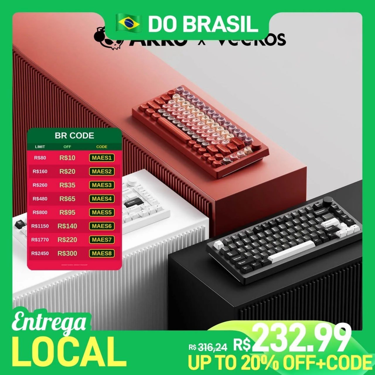 Teclado Mecânico Sem Fio Akko x Veekos 5075S Tri-Mode Layout 75% Ansi Us Hot-swappable RGB Tri-Mode ⌨️