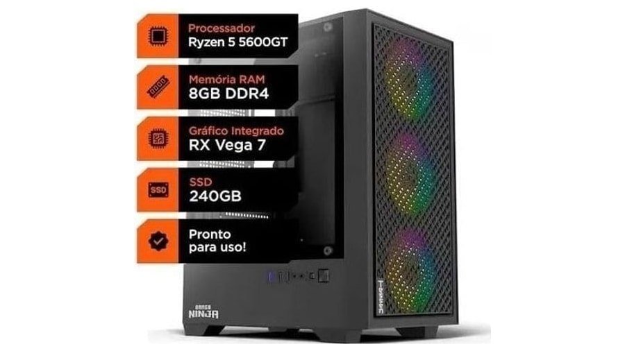 PC Gamer Soldier, Ryzen 5 5600gt, 8GB DDR4, SSD 240GB, Radeon Graphics Vega 7 🛒