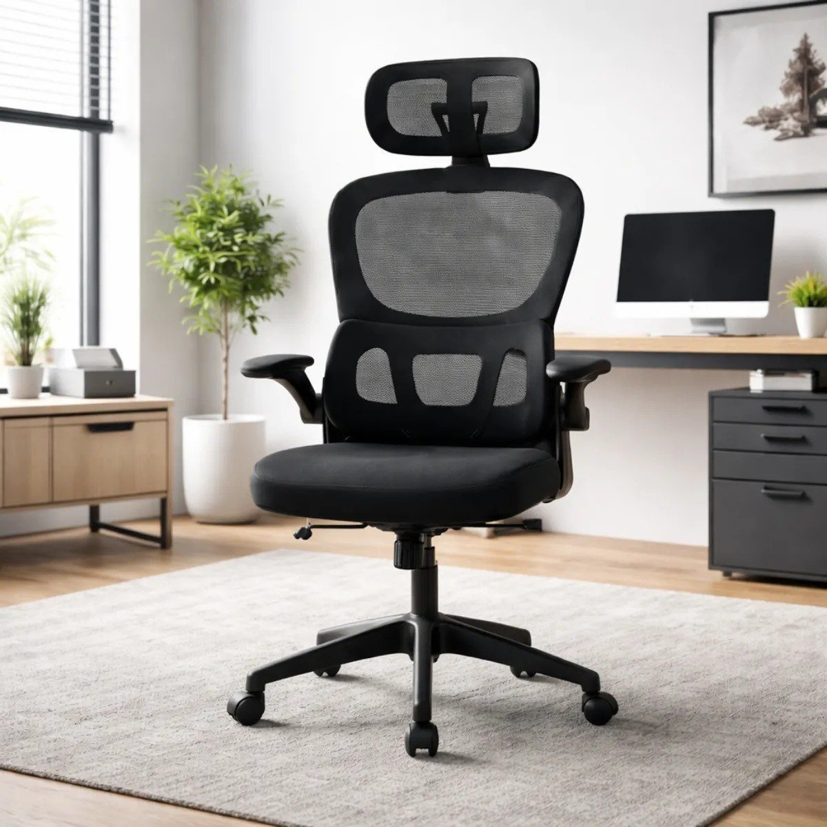 Cadeira Escritório Ergonômica Genebra Suporte Lombar Mesh Pr Preto 🛒