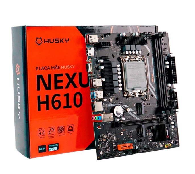 Placa-Mãe Husky Nexus H610, LGA 1700, 12ª/13ª Gen, M.2 NVMe/SATA, DDR4 3200MHz, Micro-ATX, HDMI/VGA - HPM610 🛒