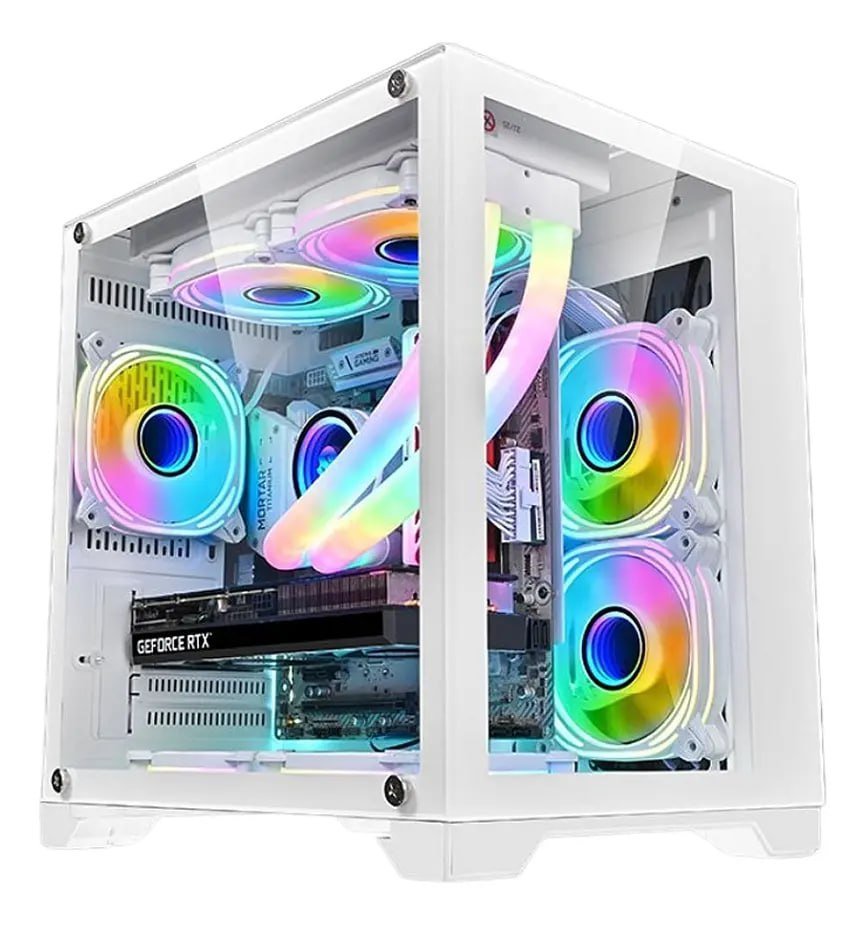 Gabinete Gamer Aquário Branco Com 5 Fans 🛒