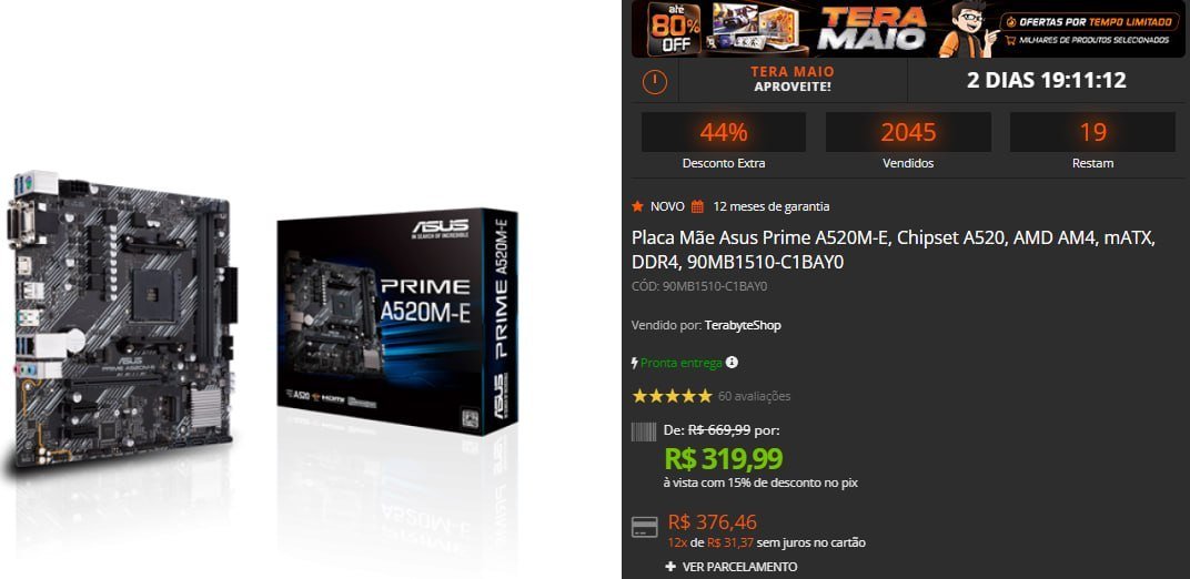 Placa Mãe Asus Prime A520M-E 🛒