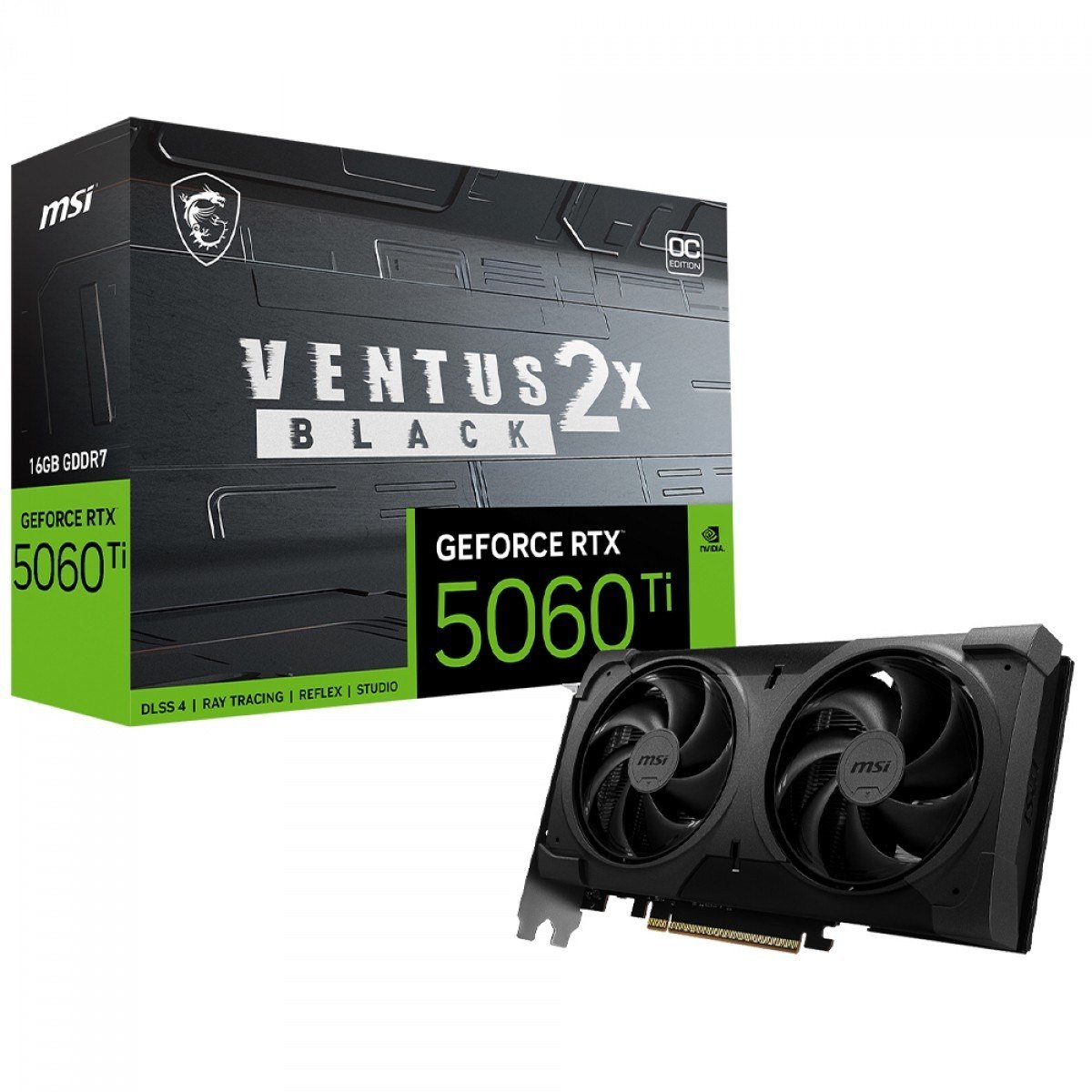 Placa de Vídeo MSI NVIDIA GeForce RTX 5060 Ti Ventus 2X OC Black Plus, 16GB, GDDR7, DLSS, Ray Tracing 🛒