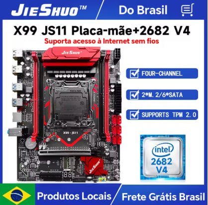 Kit Xeon x99 Jieshuo JS11 + Xeon 2682 v4 + Wifi e Bluetooth USB Chipset c612 🇧🇷