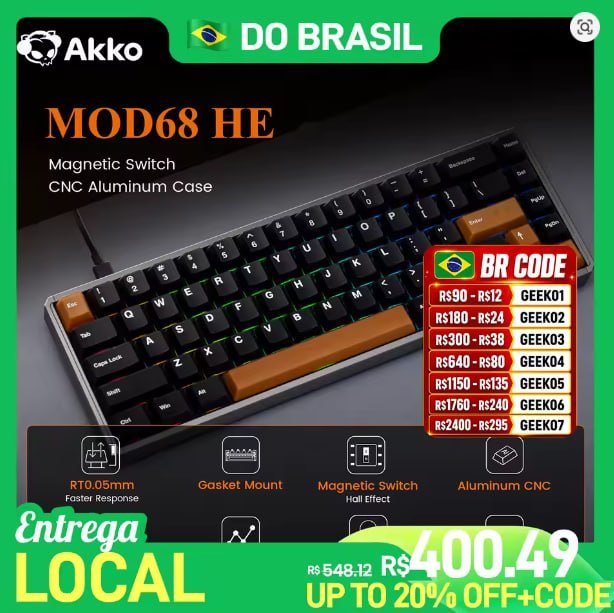 Teclado Magnético Akko MOD68, Case em Alumínio, RT 0,005mm, 8000Hz 🛒